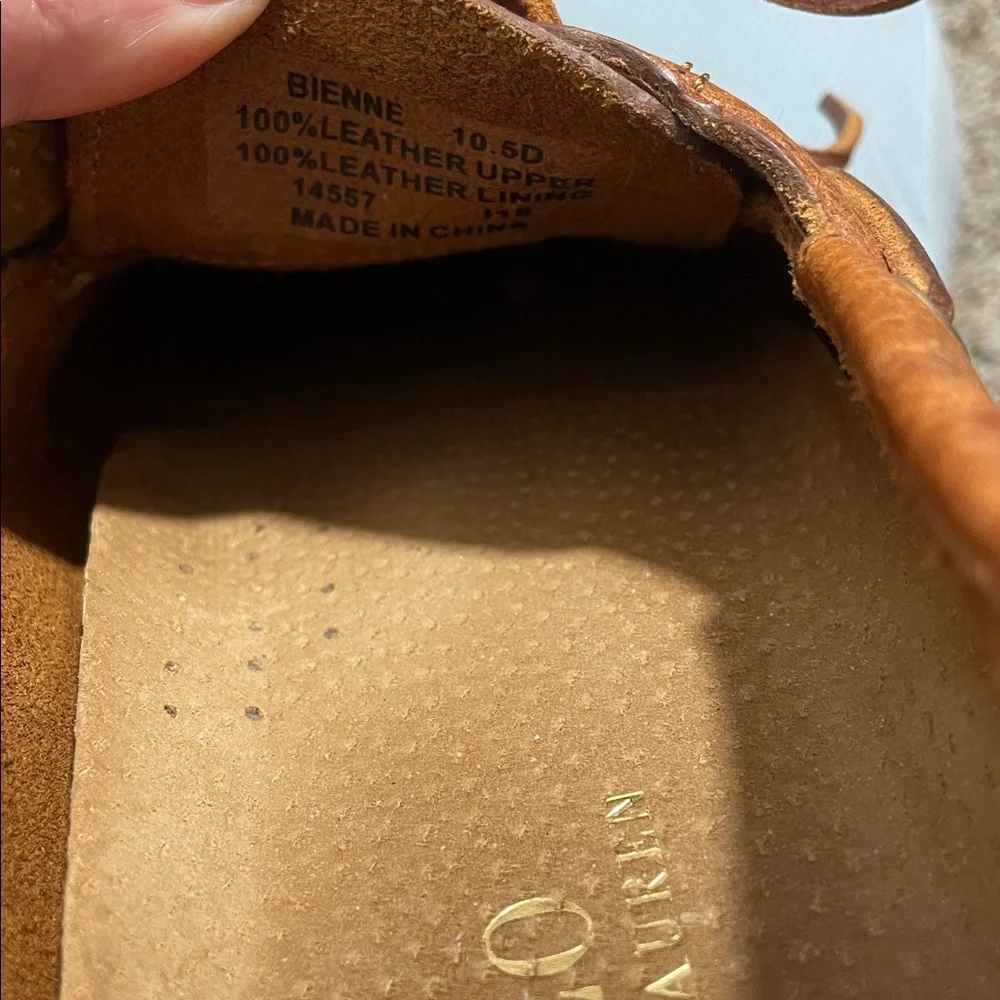 E4- Polo by Ralph Lauren Men's Tan Leather Boat Shoes 10.5D style - Bienne